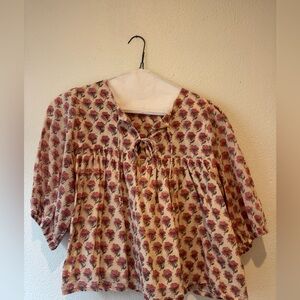 Emerson Fry Pink Floral Tie-Front Peasant Blouse